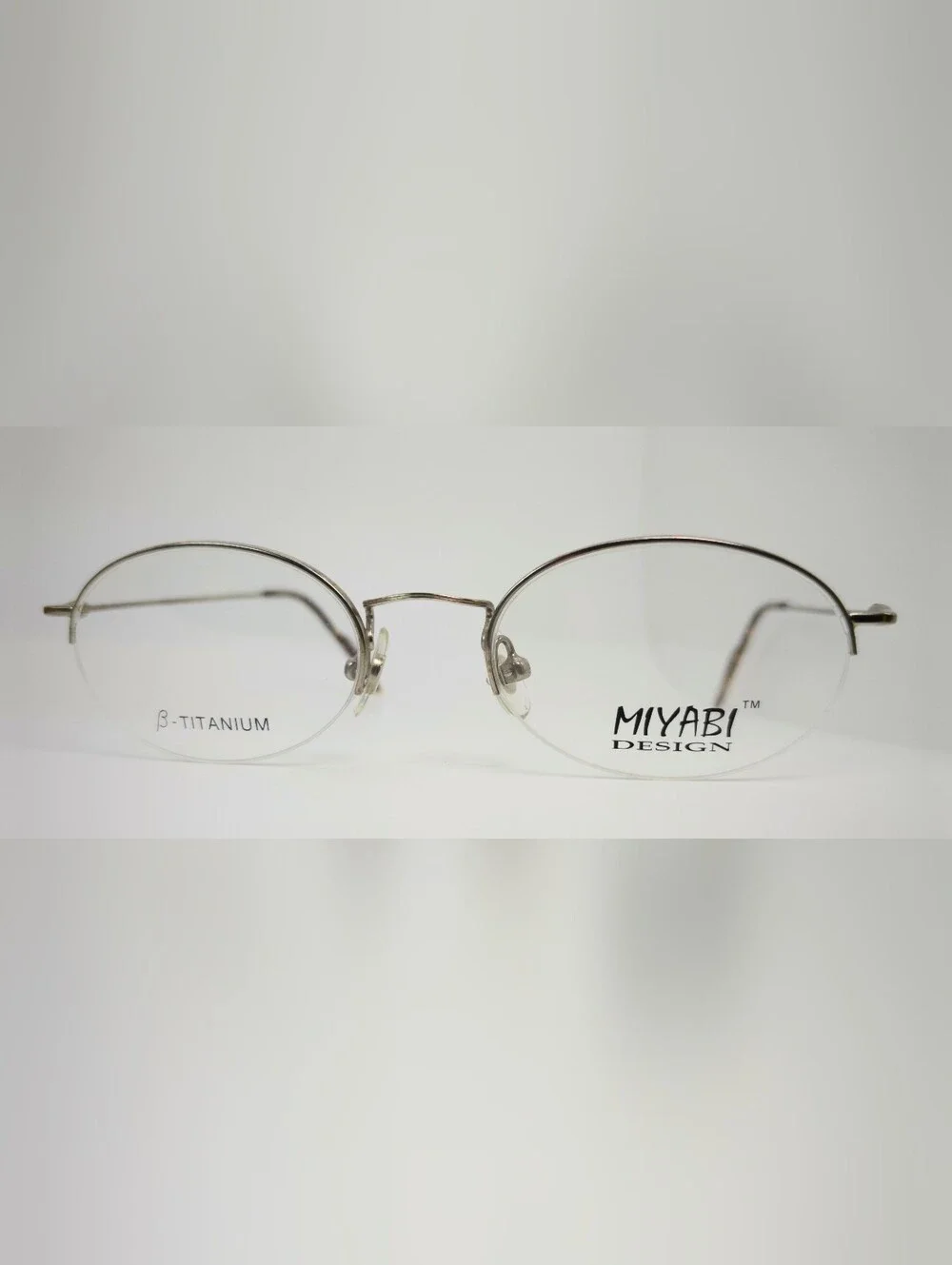Miyabi. Kairi project. Silver Oval Beta ẞ Titanium Glasses. Semi Rimless. 1990s
